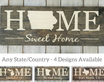 Iowa Home Sweet Home, Iowa Sign, Iowa Decor, Iowa Gifts, Iowa State Map, Iowa Home Decor, Rustic Decor, Home Decor, State Wall Art, 9x24