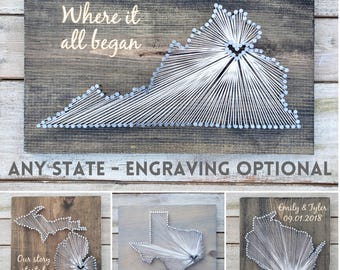 Handmade Anniversary Gift/ Popular State String Art sign/ Where we met/ Unique Custom Gifts/ / Personalized wood sign