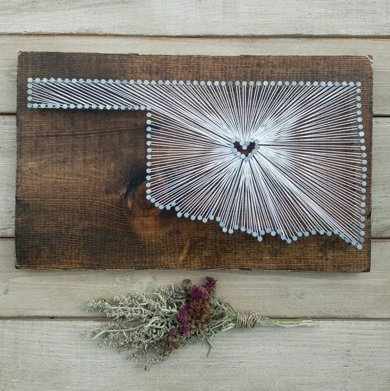 Oklahoma String Art, Oklahoma Decor, State String Art, Oklahoma Nail Art, Rustic Decor, custom sign, 9x15, 16x24 image 7