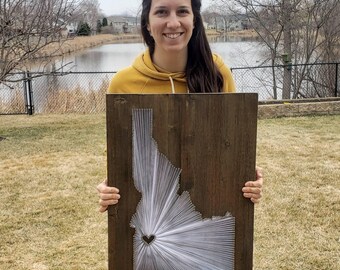 Idaho String Art, Idaho Decor, State string Art, Idaho Nail Art, Idaho Gift, Rustic Decor, custom sign, Idaho love, ID, 9x13, 16x24