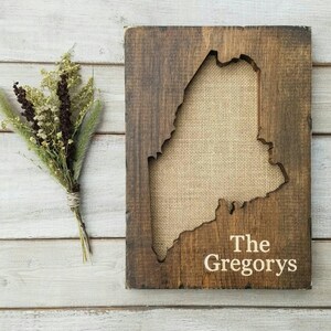 Maine Sign, Burlap Print, Maine Decor, Maine State Map, Maine Gifts, Maine Wall Art, Maine Home Decor, Maine State Sign, Rustic Decor, 9x13