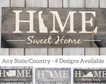 Delaware Home Sweet Home Sign, Rustic State Art, Personalized Decor