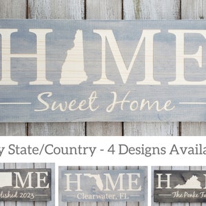 New Hampshire Home Sweet Home, New Hampshire State Sign, Best Selling Custom Wood Sign, Personalized Gift, Rustic Decor, State Art, 9x24