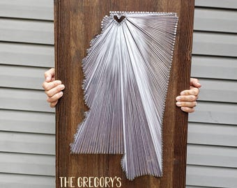 Mississippi String Art, Mississippi Decor, State string Art, Mississippi Nail Art, Going Away Gift, Rustic Decor, custom sign, 9x13, 16x24