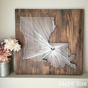 Louisiana String Art Map, Rustic Wood State Decor, Customizable Gift
