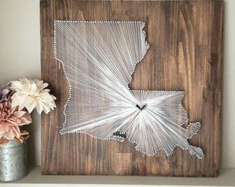 Louisiana String Art, Louisiana Decor, State string Art, Louisiana Nail Art, Louisiana Gift, Rustic Decor, Louisiana Map, 11x13, 24x24