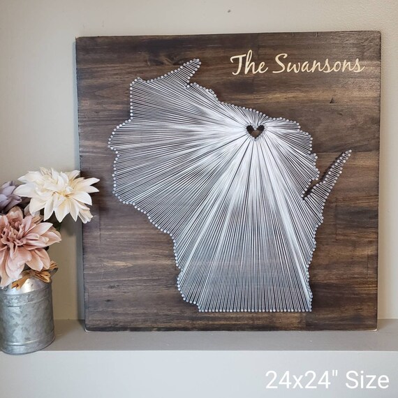 11x13 Wisconsin Nail Art Wisconsin String Art custom sign State string Art Wisconsin Decor Rustic Decor Wisconsin Gift Wisconsin Map