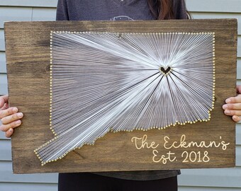 Connecticut String Art, Connecticut wood sign, Connecticut Nail Art, Connecticut rustic decor, Personalized Gift, 9x13, 16x24