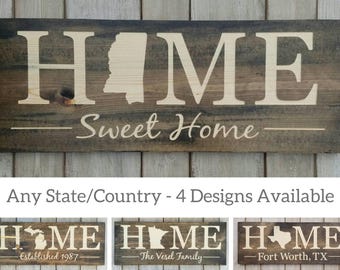 Mississippi Home Sign, Rustic State Pride Decor, Personalized Wood Art