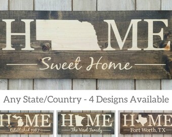 Nebraska Home Sweet Home, Nebraska Sign, Nebraska Decor, Nebraska, Nebraska Love, Nebraska Home Decor, Rustic Decor, State Art, 9x24
