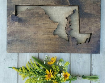 Maryland Sign, Burlap Print, Maryland Decor, Maryland, Maryland Love, Maryland Home Decor, Rustic Decor, Home Decor, State Art, 9x15