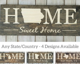 Iowa Home Sweet Home, Iowa Sign, Iowa State Map, Iowa Wall Art, Iowa Home Decor, Rustic Decor, Gallery Wall Art, Home Decor, State Art, 9x24