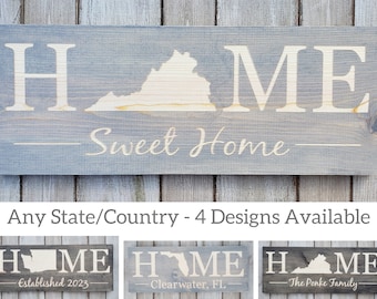 Virginia Sign, Home Sweet Home, Virginia Decor, Virginia Wall Art, Virginia Love, Virginia Home Decor, Rustic Decor, Virginia State Map 9x24
