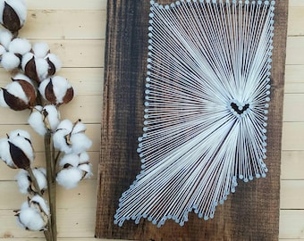 Indiana String Art, Custom State Heart, Rustic Home Decor