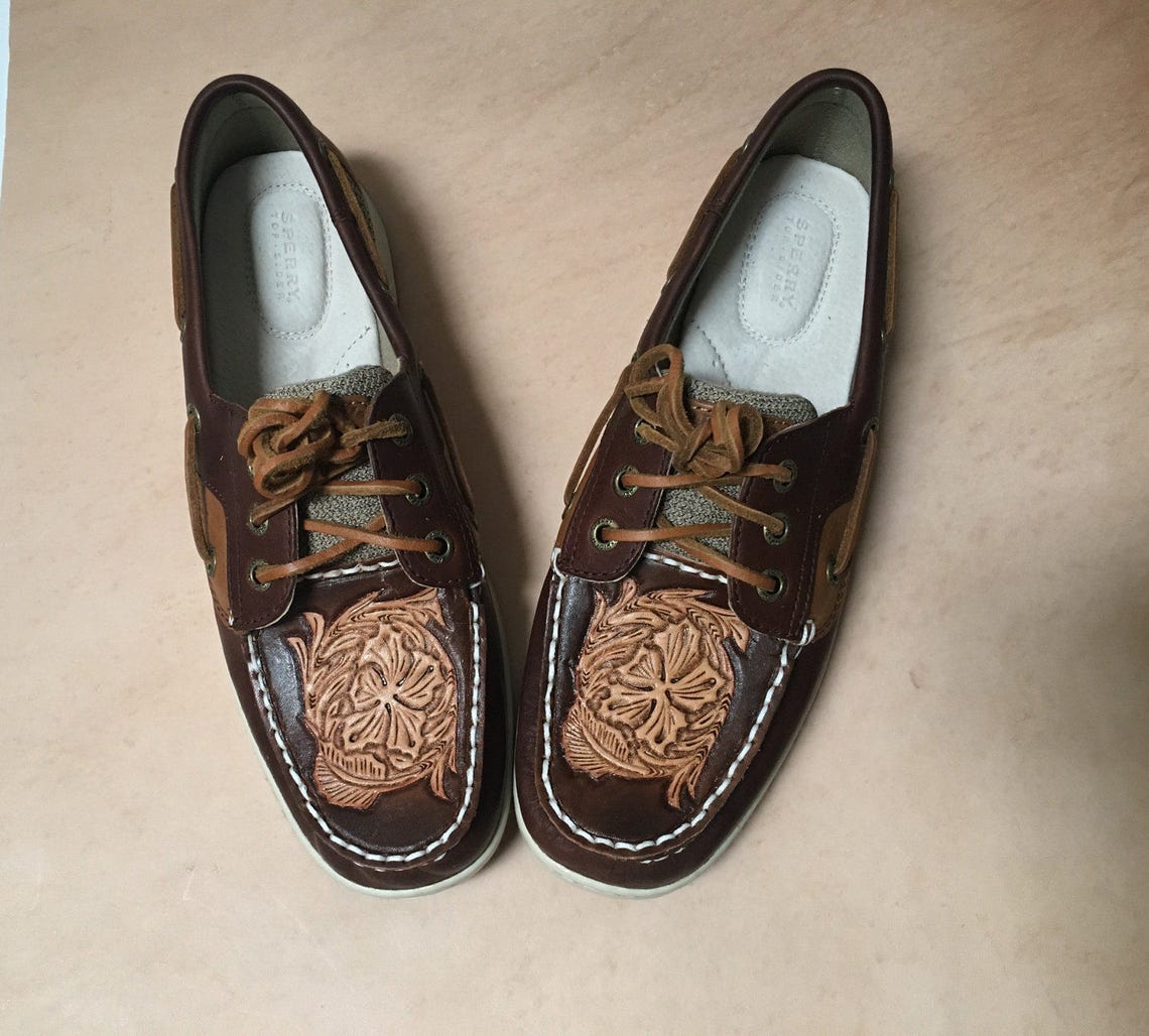 WOMENS Custom Tooled Sperrys | Etsy