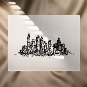 Line Drawing Chicago Skyline Print: Digital Download, Printable Wall Art, Chicago Cityscape Art, Digital Download, Chicago Skyline Print