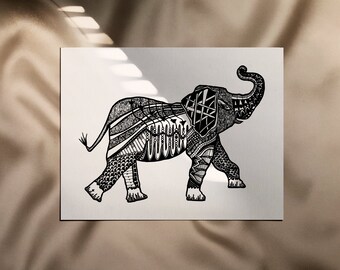 Whimsical Zentangle Elephant Art Print: Digital Download, Unique art, One of a kind, Elephant art, Printable art, Wall art, Instant download