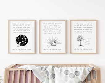 SET OF 3! Forever Young Lyrics Wall Art, Digital Art Prints, Original Line Art Prints, Nursery Decor, Baby Shower Gifts, Bob Dylan Lyrics