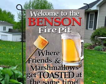 Campsite Flag, Firepit Flag, Flag , Personalized Flags, Fire pit, Camping Flag, Vinyl Flag, Camp Fire