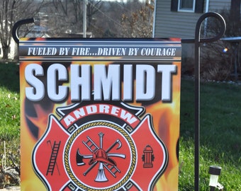 Firemen Flag, Personalized  Flag, Maltese Cross Flag, Fireman Flag, Personalized Garden Flag,  Fire Department Sign, Flame Flag