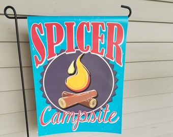Campsite, Camping Flag, Garden Flag, Personalized Flags, Camping Flag, Vinyl Flag, Camp Fire, Happy Camper