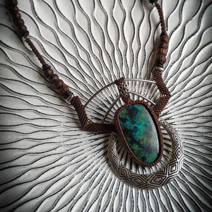 Biomeca Hybrid Chrysocolla Necklace-Original Design-Tribal Jewelry-Peruvian Turquoise-Blue Gem-Ethnic Pattern-Boho-Cosplay Jewels-Unique