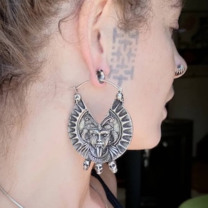 Brass Or Silver Plated Massive XXL Kali Skullz Hoops Earrings-New Collection-Original Design-Mahakali Design Earring-Goddess Jewels-Exclusiv