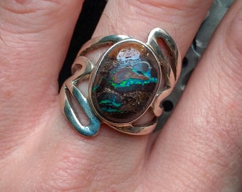 Silver 925 Flashy Opal Boulder Unisex Free Size Ring-Unique Silversmith-Chic Jewels-Precious Gem-Boho Ring-Design Jewels-Silver Ring