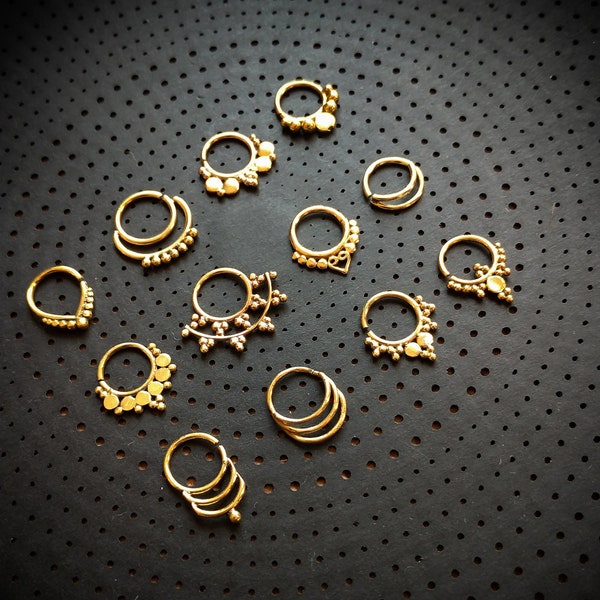 Brass Septums Collection-Piercing Jewels-Helix-Nose-1,2mm 16G-Gypsy Jewelry-Unisex Piercing-Tribal Fusion-Tribal Piercing-Dots Pattern-Boho