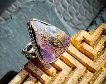 Silver 925 Flashy Rough Opal Boulder Unisex Free Size Ring-Unique Silversmith-Rough Gem-Boho Jewels-Precious Gem-New Co-Minimalist