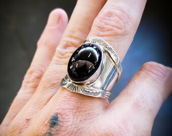 RESERVED Silver 925 Massive Obsidian Unisex Ring-unique RESERVED Silver 925 Massive Obsidian Unisex Ring-unique