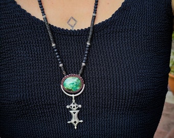 Silver Plated Agadez Cross Tibetan Turquoise Mala Necklace Inspired Unisex Necklace-Lava Jewels-Original Design-Unique-Ethnic Jewels-Tribal