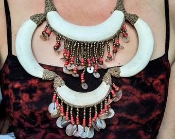 Unique Original Papua Ceremonial Necklace Traditional Jewels-Ethnic-Tribal Jewels-Shaman Necklace-Kina Shell-Seeds Jewels-Organic Necklace