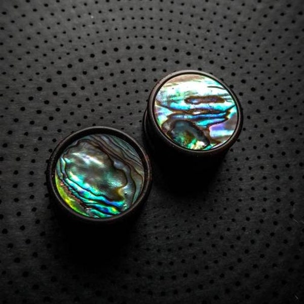 Arang Wood Abalone Ears Plugs-New Collection-Stretched Ears-Shell Jewelry-Body Modification-Unisex Jewels-Abalone Jewels-Gypsy-Cosplay