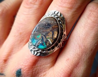 Silver 925 Massive Flashy Koroït Opal Boulder Free Size Ring-Unique Silversmith-Precious Gem-Unique Ring-Chic-Unisex Jewelry-Gems Lover