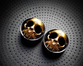 316L Steel Voodoo Cat Skullz Ears Plugs-New Co-Unisex Jewels-Stretched Ears-Cosplay Jewelry-Taxidermy Inspired-Body Modification-Underground