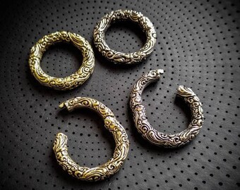 Brass or White Brass Ornamental Pattern Unisex Hoops Ears Weight-New Collection-Stretched Ears-Body Modification-Boho Jewels-Tribal Jewels