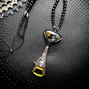 Biomechanic Geometric Pietersite Hard Disk Driv Head Upcycling Lava Mala Necklace Design-Unique Piece-Original-Industrial Design Jewels-Boho