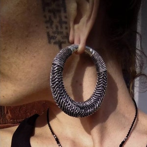 XXL Wavy Pattern Hoops Ears Weight-8mm-Traditional Design Jewelry-Brass OR Silver Plated-Tribal Inspired-Textur-Geometric Pattern-Exclusive