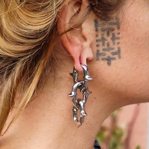 316L Steel or Gold PVD Thick Spikes Chain Shapes Unisex Ears Weight-4mm 6G-New Collection-Industrial Jewels-Stretched Lobe-Tribal Design