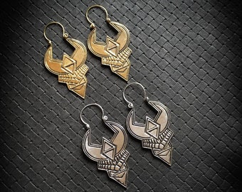 Industrial Tribe Totem Earrings-Brass OR Silver Plated-Medium Size-Boho Jewels-Ethnic Jewelry Inspired-New Collection-Alternative Fashion