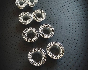 Tappi per le orecchie in ottone o placcati in argento con stampa azteca - Tribali - Etnici - Originali - Gioielli Boho - Orecchie allungate - Motivo geometrico - Tappi per le orecchie di design