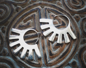 Mapuche Earrings-Brass or Silver Plated-South America Design-Boho Jewels-Traditional Design-Mapuche Ethnie-Gypsy Earrings-