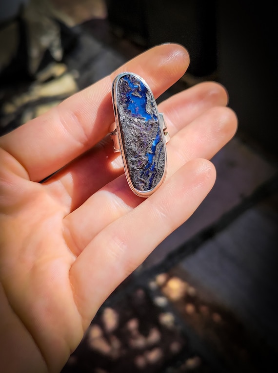 Silver 925 Rough Opal Boulder Unisex Free Size Ring-Silversmith-Opal Jewels-Precious Gem-Chic Ring-Design Jewels-Boho Ring-New Collection
