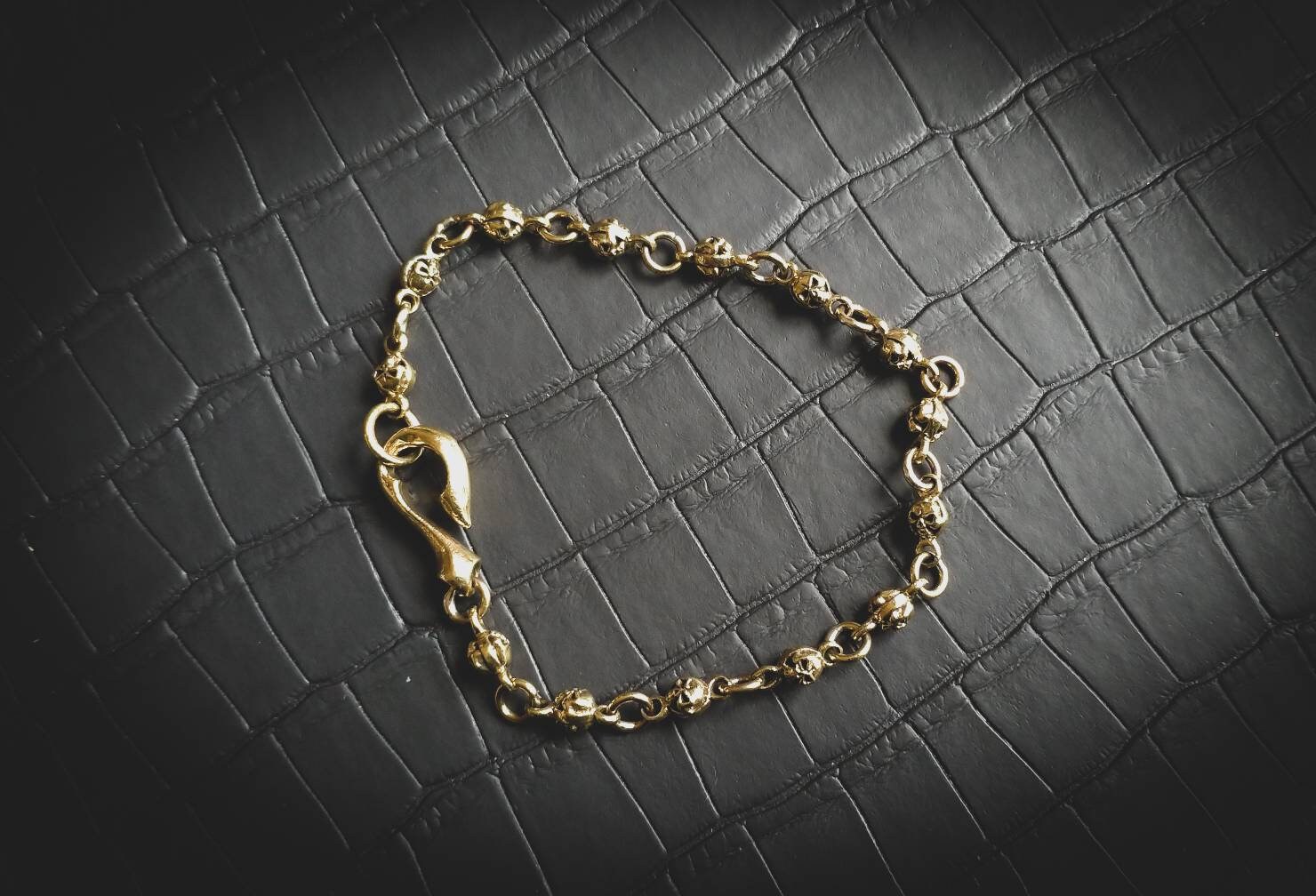 【関税送料込】 Skull & pearl brass bracelet☆☆ Brass Skullz Chain Bracelet-skull Jewelry-unisex Bracelet