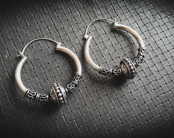 Silver Plated Traditional Earrings Small or Medium or Large Hoops-Tribal Earrings-Unisex Jewelry-Gypsy Design-Tribal Fusion Jewelry