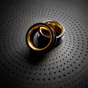 316L Steel Black Mat PVD with Gold PVD Ears Plugs-New Collection-Unisex Jewel-Stretched Ears-Minimalist Design-Chic Jewels-Body Modification