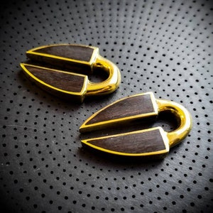Brass Arang Wood Hybrid Geometric Unisex Ears Weight-10mm-Unique Pair-Wood Jewels-Stretched Ears-Body Modification-Minimalist Design-Boho