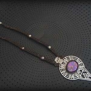 Geometric Biomeca Mohave Purple Turquoise with Copper Micro Macrame Necklace-Lava-Hybrid Mix-Boho Jewelry-Unique-Original Design-Purple Gems