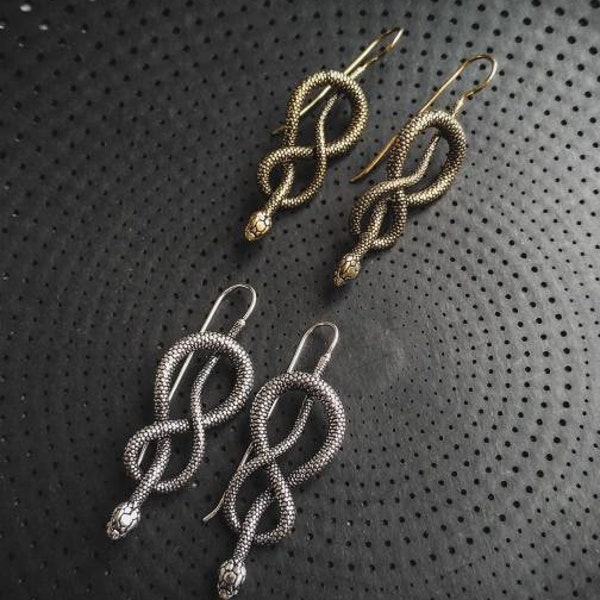 Brass Or Silver Plated Dancing Snake Earrings-Infinite Symbol-Scale Details-New Collection-Ethnic Earrings-Snake Design-Tribal Fusion Earrin